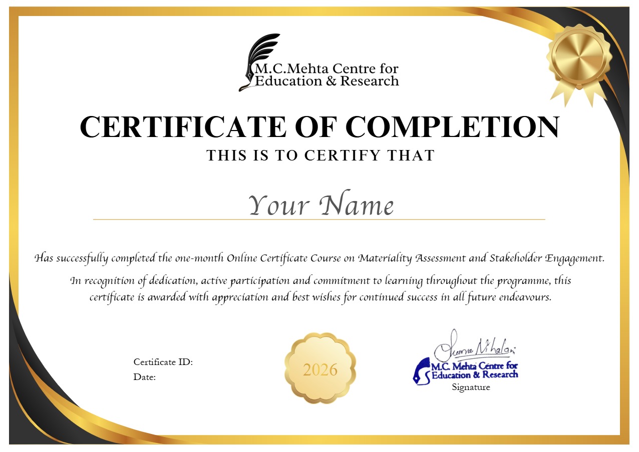 MCMCER Materiality Assessment and Stakeholder Engagement Course Certificate Preview